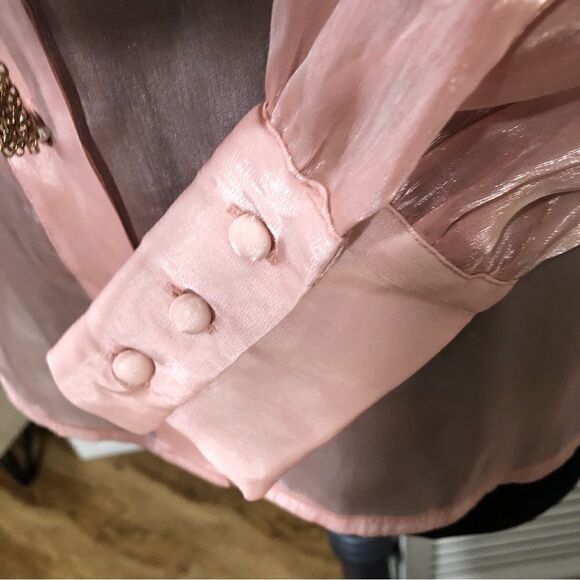 Boston Proper Sheer Metallic Pink Shirt Extra Small - Picture 6 of 9